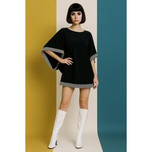 VTG Joseph Ribkoff Mini Dress M Black London Mod Edgy Retro Glam Twiggy Style
